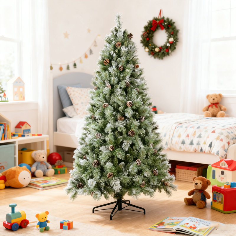 Arbre de Noël 5 pi avec pommes de pin, arbre de Noël artificiel facile à suspendre pour le bureau, H 5 pi