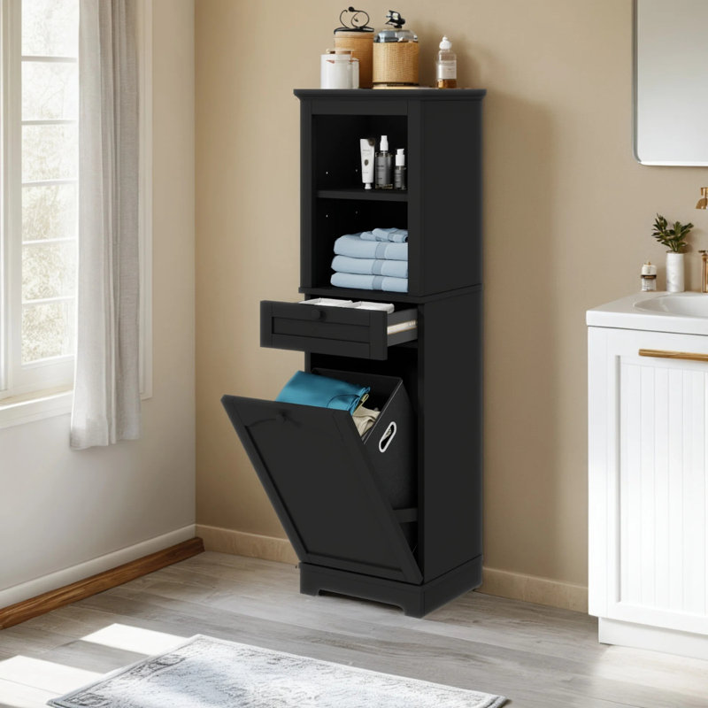 Armoire à panier à linge inclinable H 53 po avec panier, Noir, noir, noir, noir