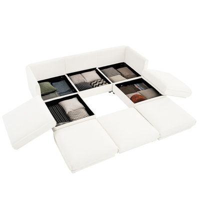 White Chenille Sectional Couch With Storage And - 3 U-Shaped For A Spacious Living Area Fabric Smooth Comfortable Sit