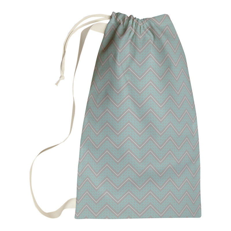 Stephenie Fabric Laundry Bag with Handles, 36" H x 28" W x 1.5" D, Light Teal/Gray