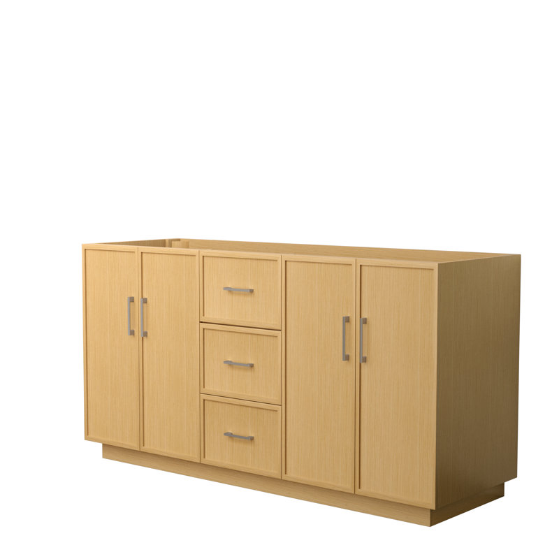 Elan TK 65" Freestanding Double Bathroom Vanity Base Only, Brushed Nickel, Beige
