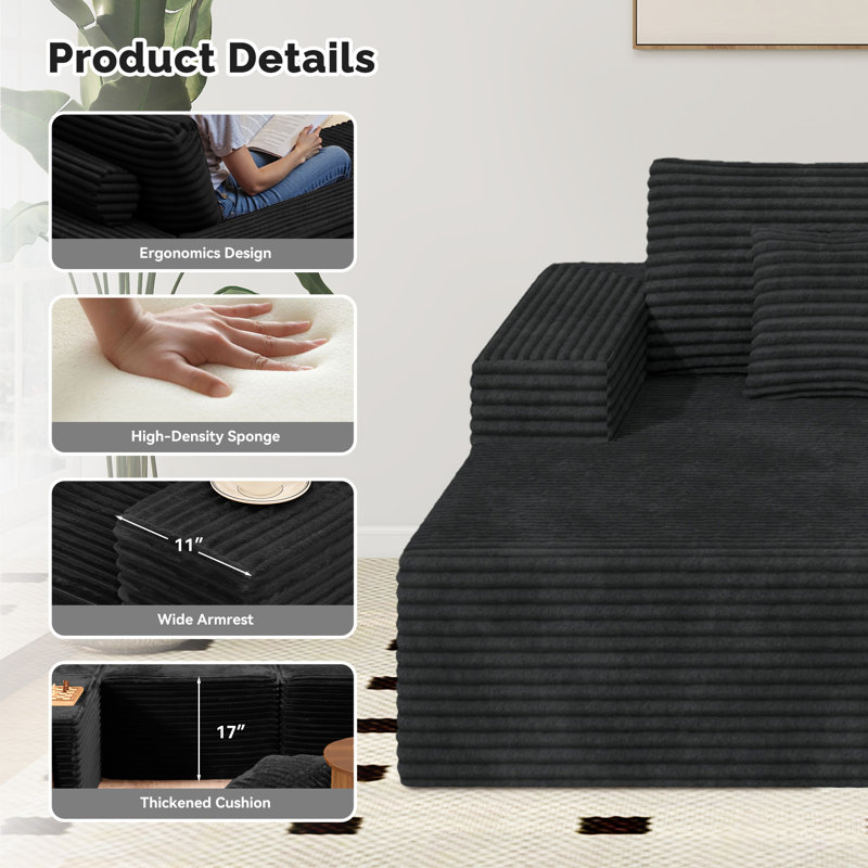3 Seater Corner Sofa , Black