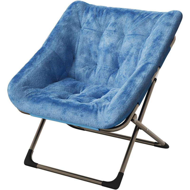 Foldable Lounge Chair for Adults, Steel Frame Soft Synthetic Fur Chair No Assembly Required, for Living Room Bedroom Apartm