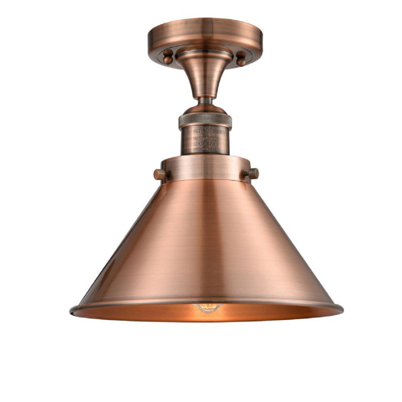 Elwell Semi Flush Mount, 6 Watt Vinage LED Bulb, Antique Copper, Antique Copper