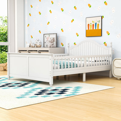 Wooden Bed With Safety Guardrails And Slats