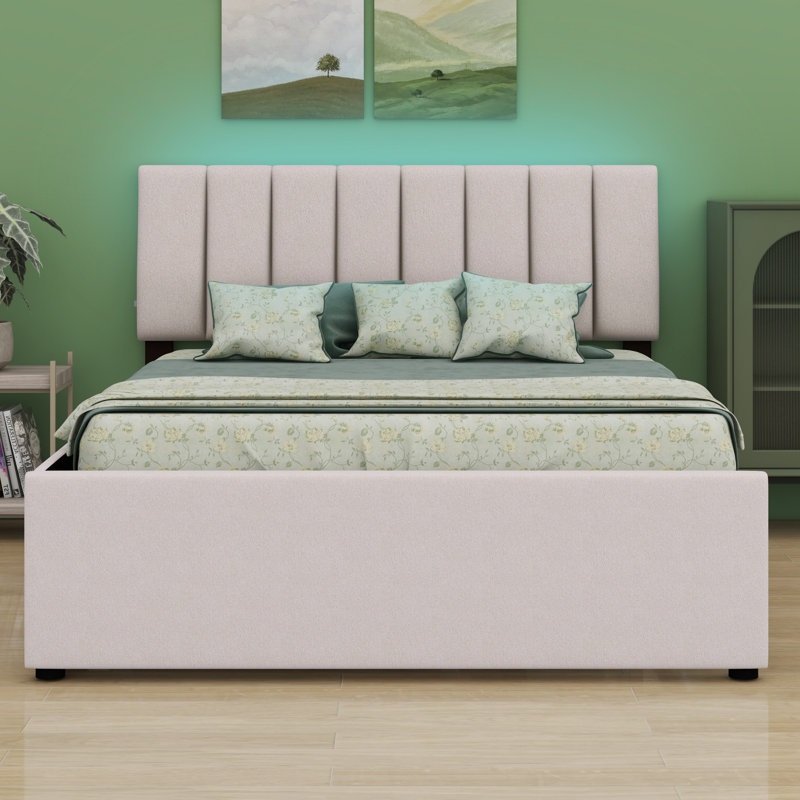 Lit plateforme tapissier avec lit gigogne, Beige