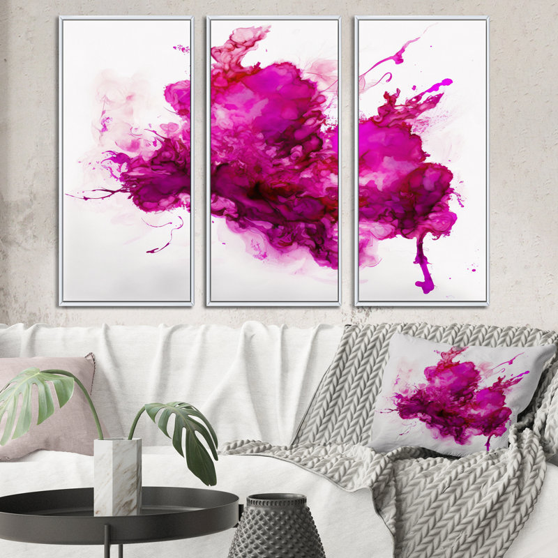 «Viva Magenta Secret Wispers III», reproduction sur toile 3 pièces, Toile avec cadre blanc, H 32 po x l 48 po x P 1 po