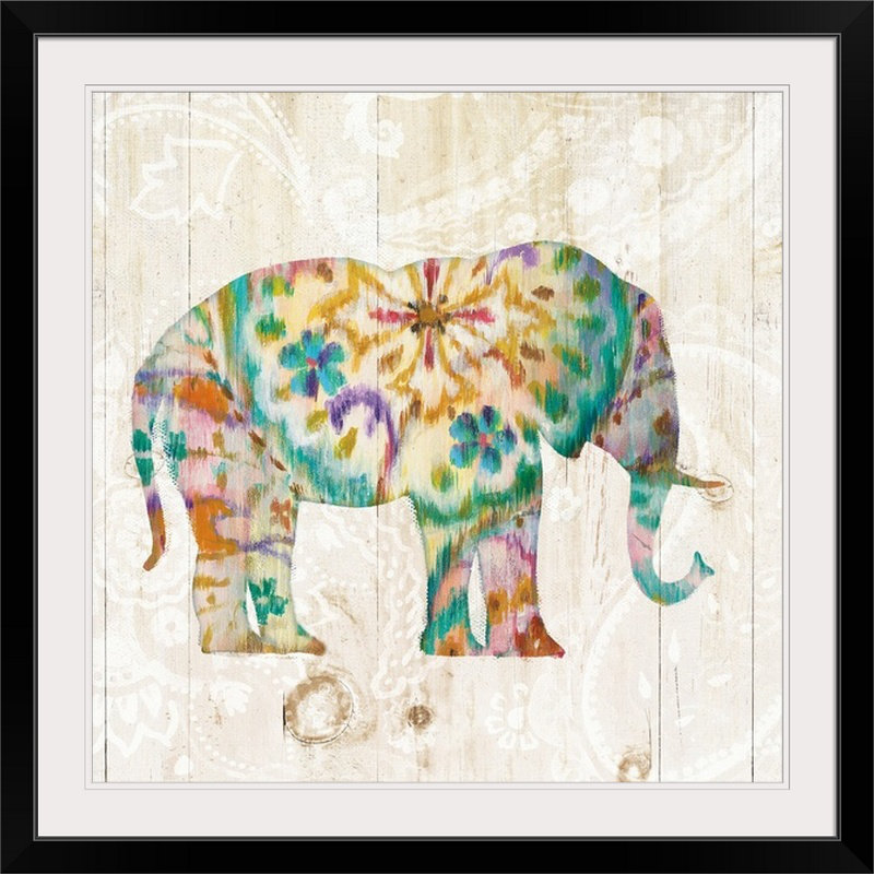 Danhui Nai «Boho Paisley Elephant I», Danhui Nai, impression, H 32 po x l 32 po x P 1 po, Cadre noir