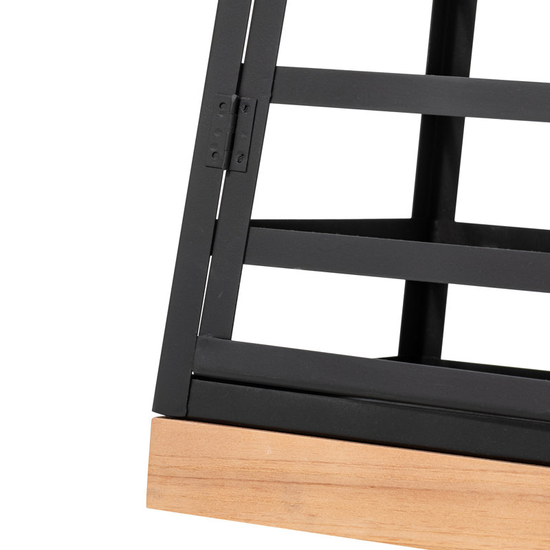 22.75''H Modern Tabletop Trapezoid Metal/Wood Lanterns, Black