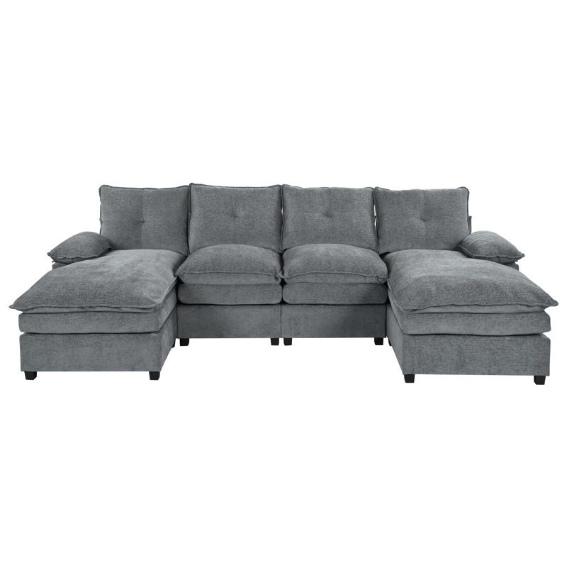 Canapé modulaire en U en chenille avec accoudoirs réglables U_Style - pour le salon, Polyester gris