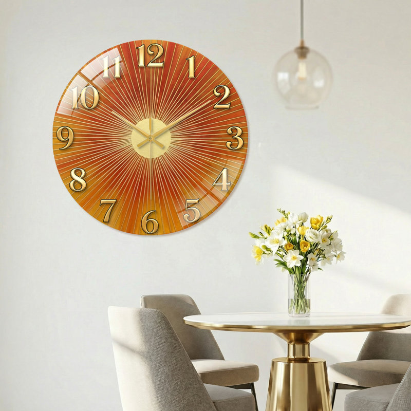 Sunburst Pattern Modern Decorated Glass Wall Clock Home Decor Art-15.7", 40x40cm(15.7x15.7inch)