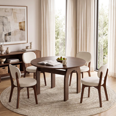 Solid Wood Extendable Dining Table, Converts Oval to Round with Walnut Finish, Sturdy Arch-Shaped Legs & Drop Leaf Design, Farmhouse Kitchen Table for Small Spaces