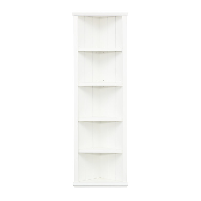 Bibliothèque de 76,48 po de hauteur triangulaire blanche à 5 tablettes pour petits espaces et rangement à domicile