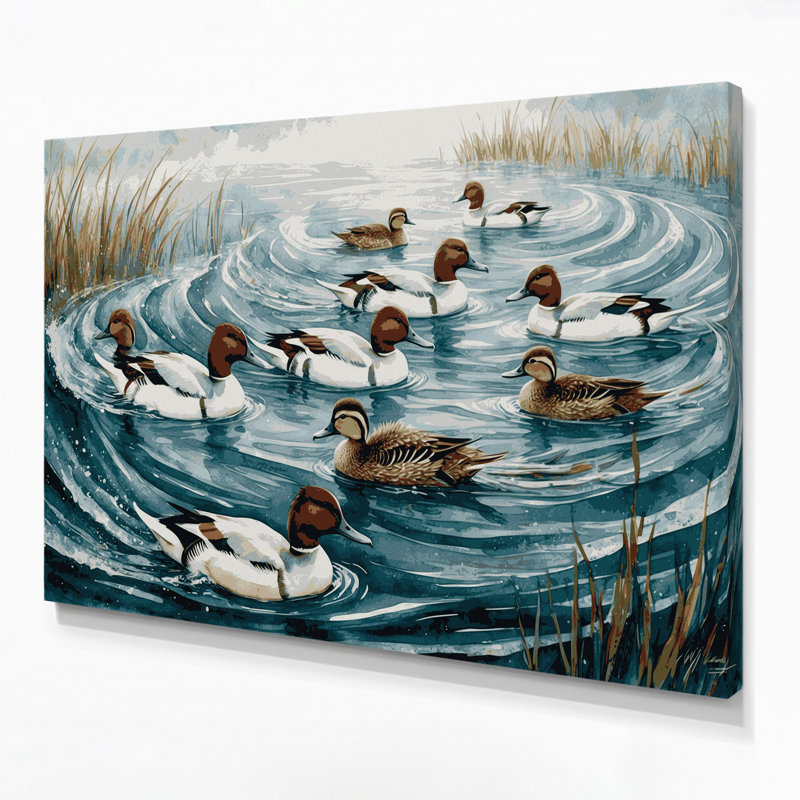 «Birds Common Merganser», art mural sur toile bleue, H 24 po x l 36 po
