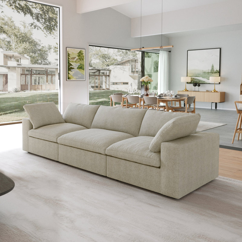 Canapé modulaire rembourré 3 places, 3, 23.23" H x 117.9" W x 39.3" D, Kaki