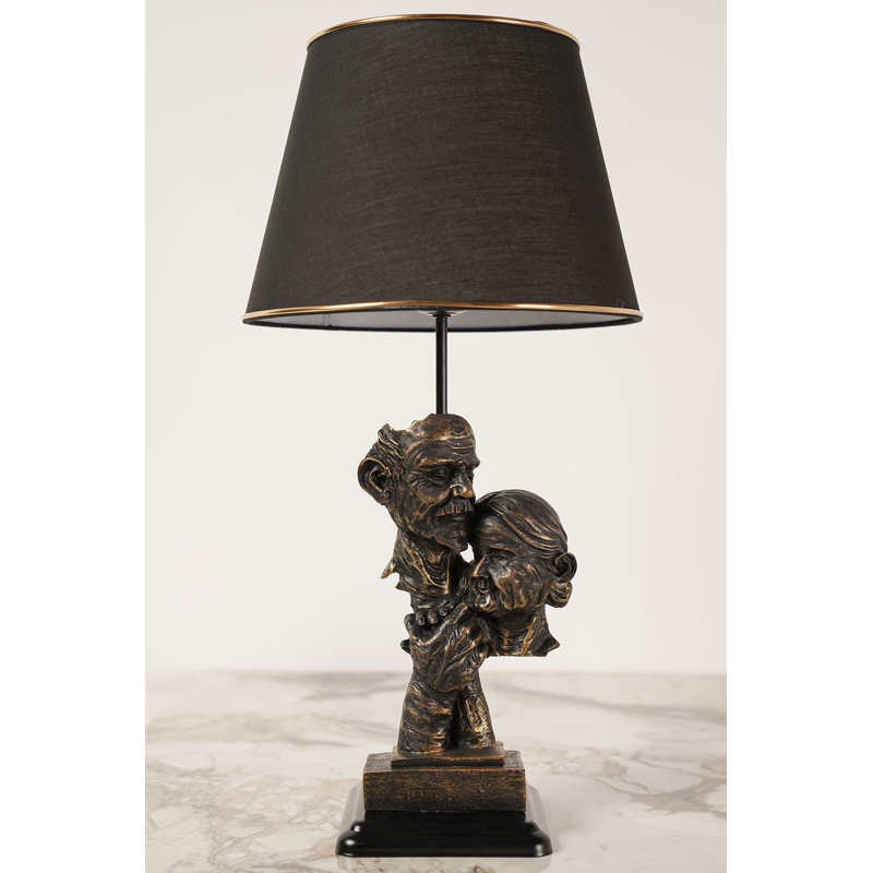 Lampe de table en métal Adrain, Noir et or, Noir