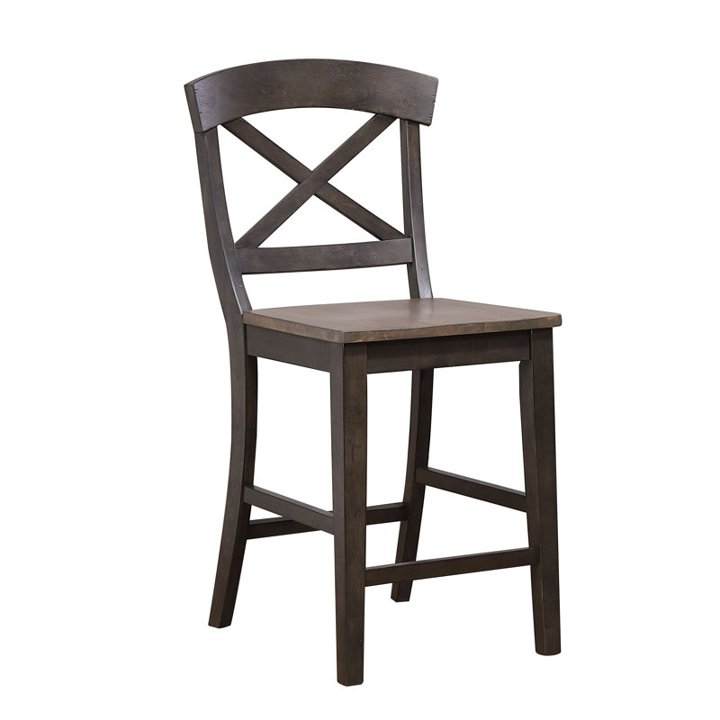 Tabouret de comptoir en bois massif Claudell, Gris, Noir
