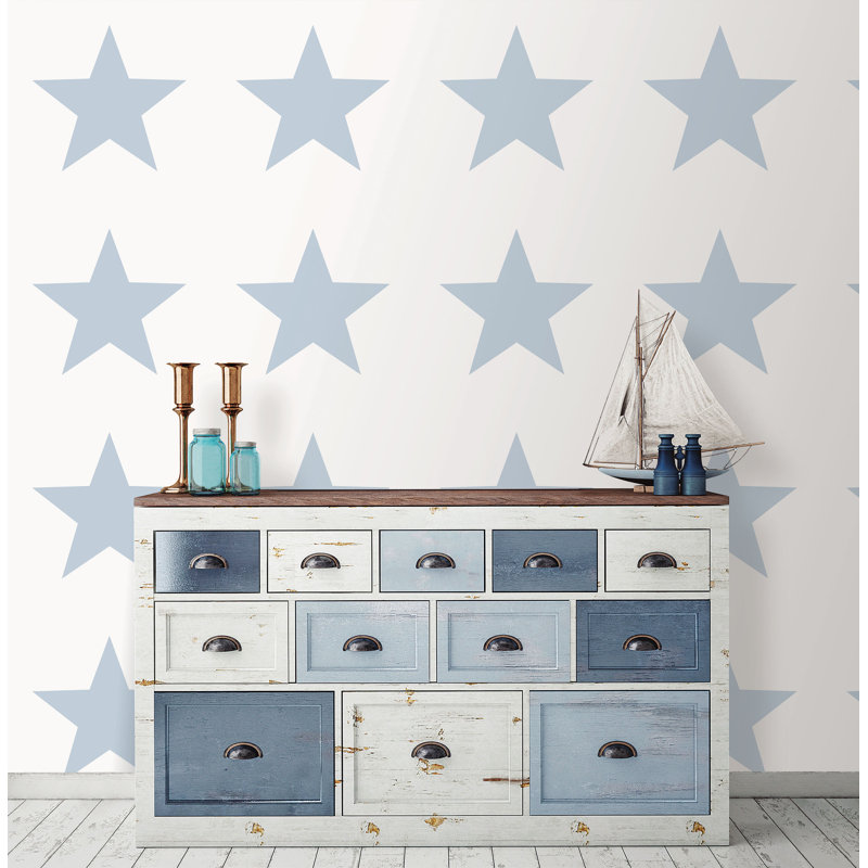 Deauville 2 Large Star Design 33' L x 21" W Wallpaper Roll, Black/White