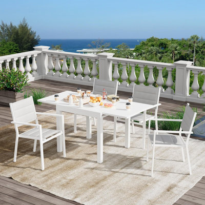 31.5"-63" Extendable Patio Dining Table - Outdoor Alloy SteelTable for 4-6 People, Deep Grey All-Weather Design for Backyard/Deck/Garden