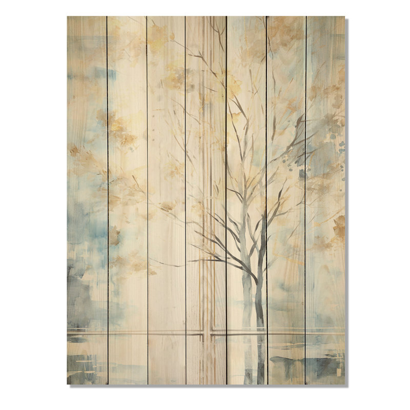 «Blue and White Forest Window View - Farmhouse Windows on Wood Print», H 44 po x l 34 po