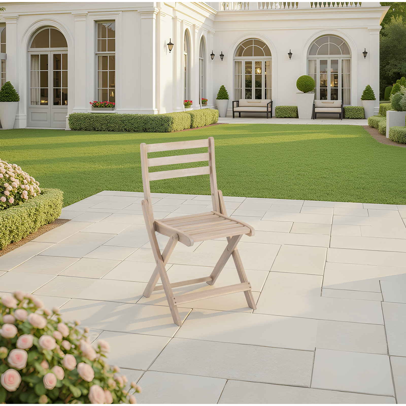 Solid Wood Patio Folding Chair (Set of 2), White Wash