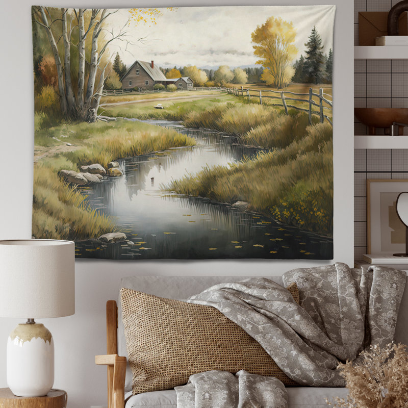 Polyester belle grange au printemps I tapisserie, H 32 po x l 39 po