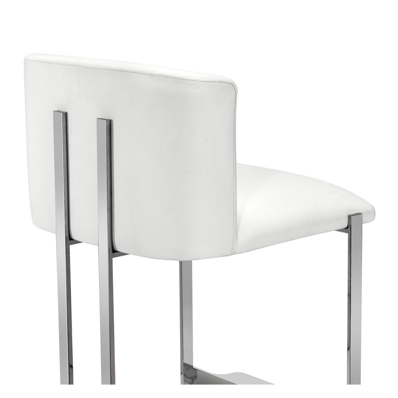 Banks Upholstered Stool with Metal Frame, Polished Nickel, Counter Stool (26” Seat Height), Alpine White