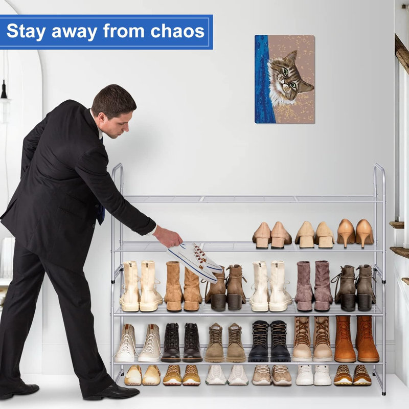12 Pair Stackable Shoe Rack, Gray