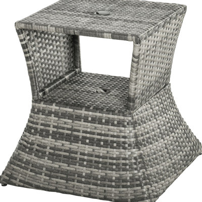 Side Table With Umbrella Hole From - 2 Tier Outdoor Storage For Gardens, Patios, Backyards Metal Frame, Weather , Grey Shelf Patio, Garden, Backyard Spaces Rust- Metal, ,