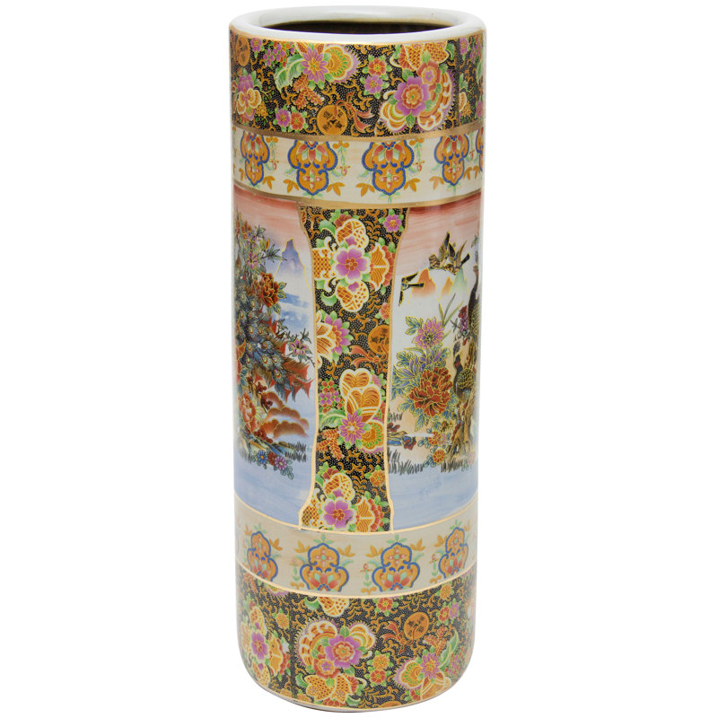 Umbrella Stand, Peacock and Floral Yellow
