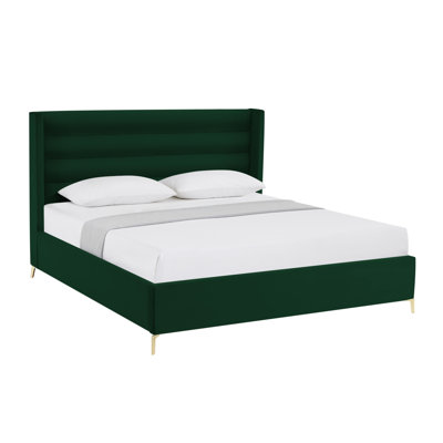 Green Velvet Upholstered King Bed Frame