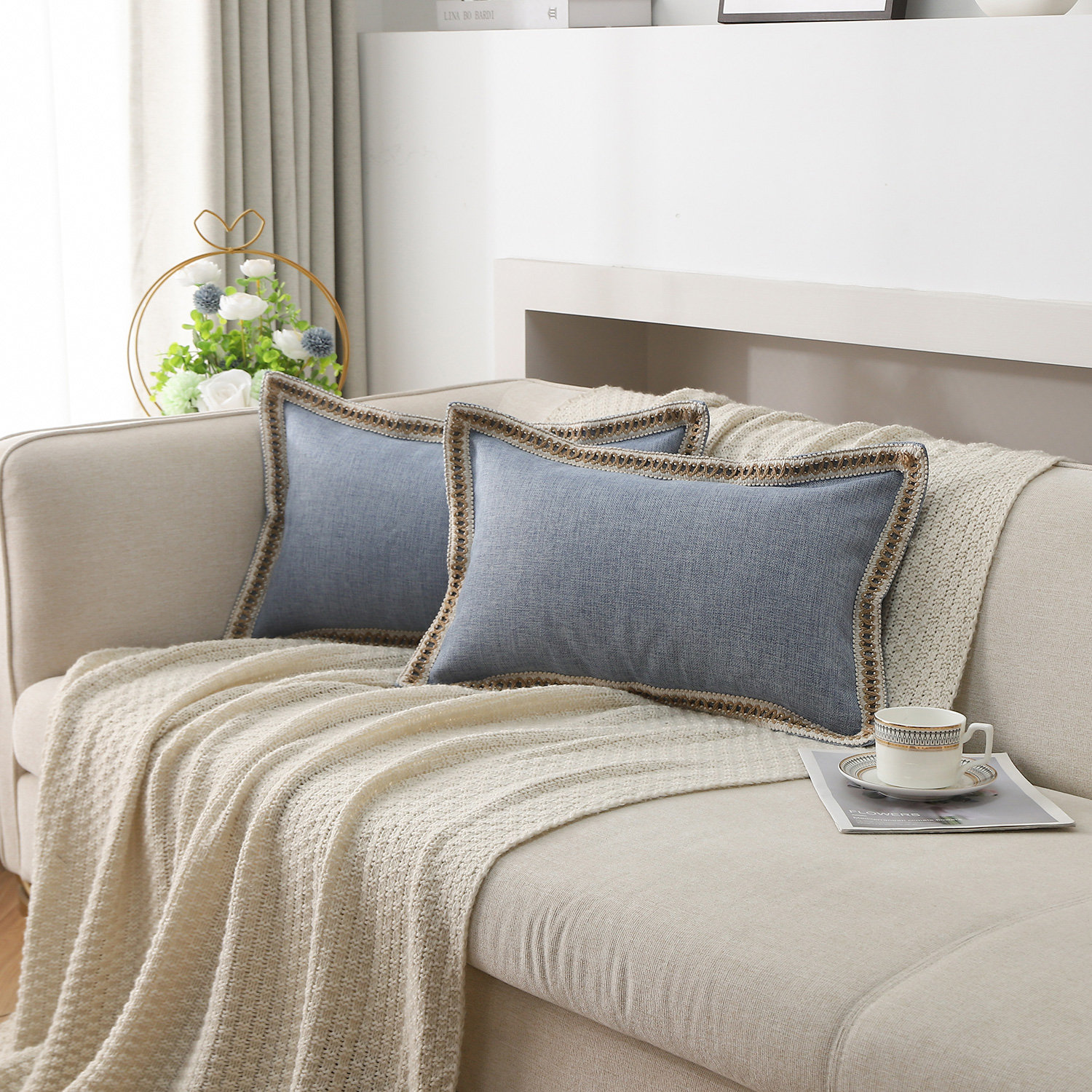 Color Pillow Cover, Blue, Rectangle 12"H x 20"W