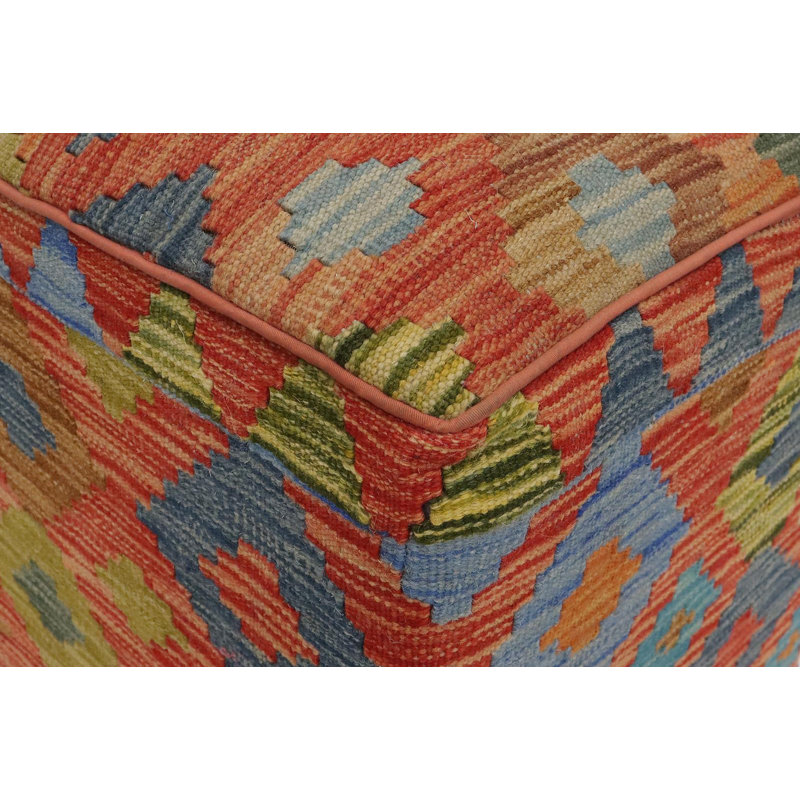 Repose-pieds standard carré de 15 po de largeur Aprea, Orange / bleu / or / laine verte