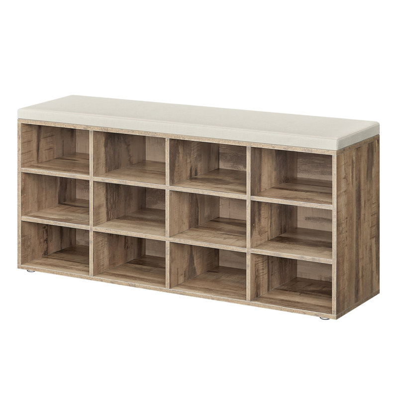 12 Pair Shoe Storage Bench, Camel Brown