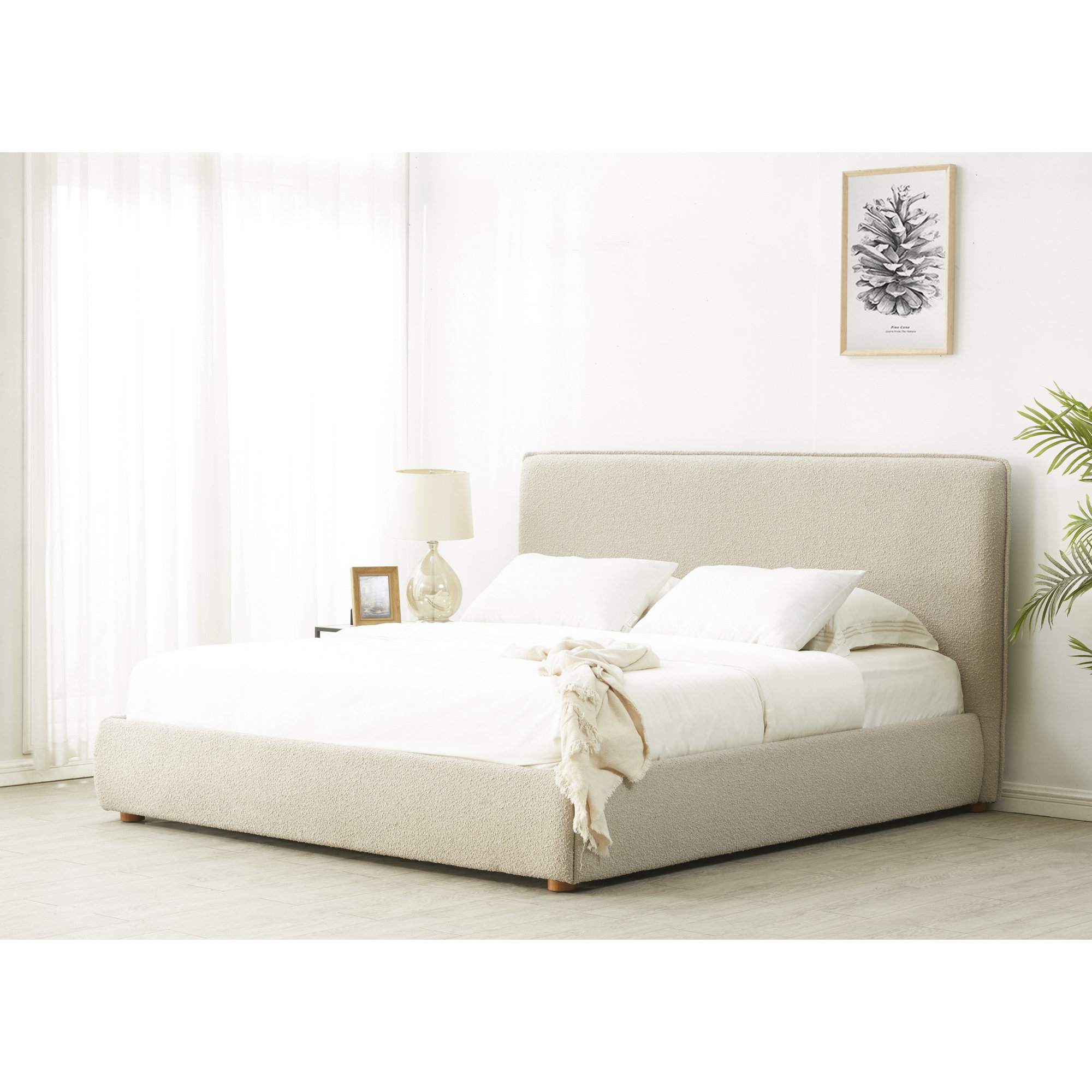 Callahan Upholstered Bed, Light Beige Boucle, Twin