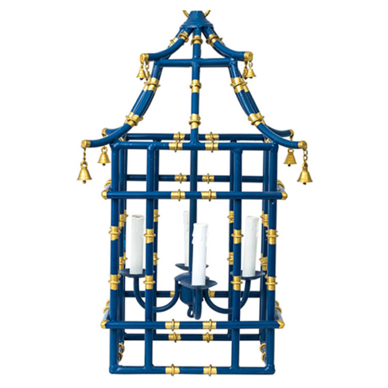 4 - Light Chandelier, 24" H x 16" W x 16" D, Navy/Gold