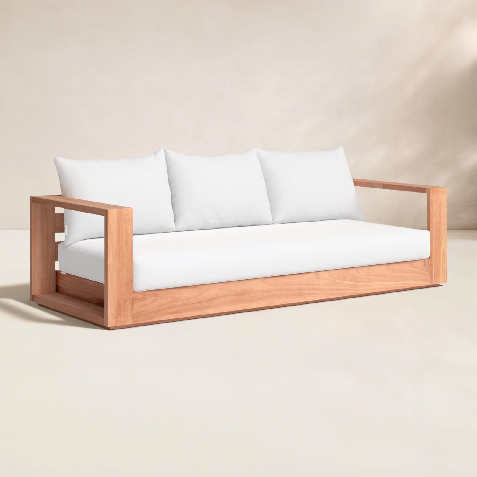 Tulum 87'' Wide Teak Patio Sofa with Cushions, White