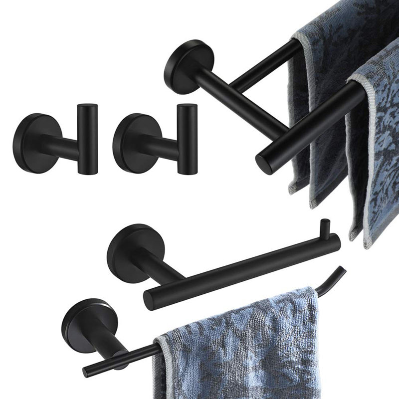 Matte Black Metal Bathroom Hardware Accessories Set, 5 Pieces