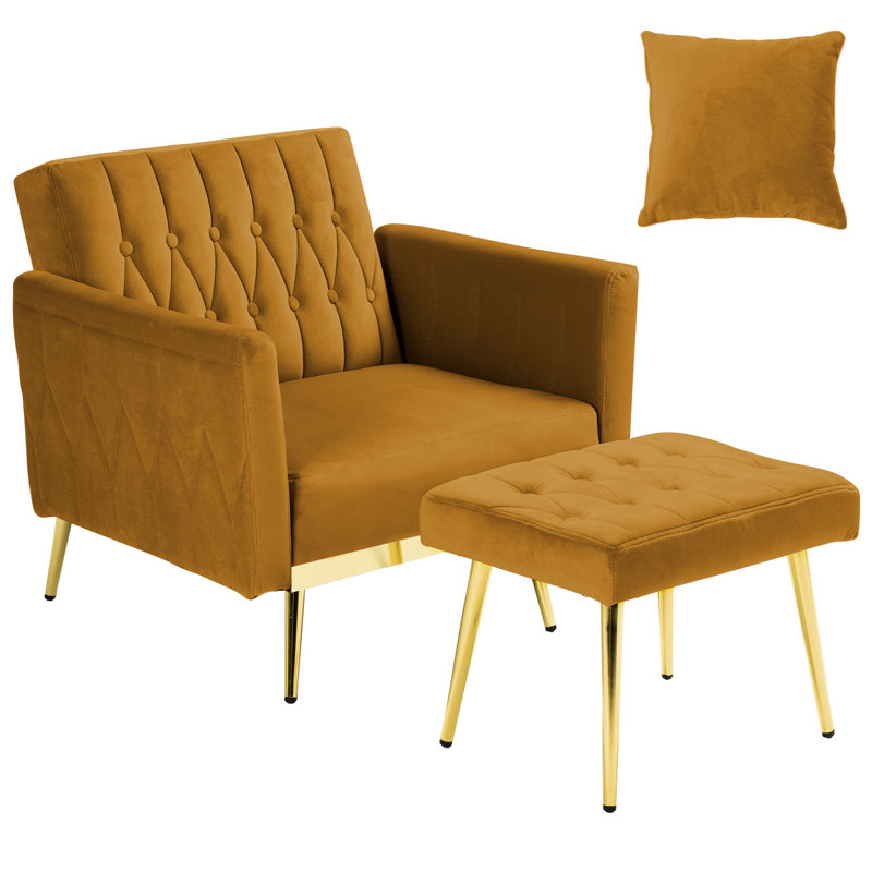 Siemon Velvet Accent Chair with Ottoman, Ginger Velvet