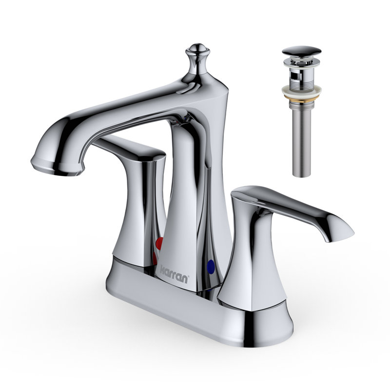 Karran Woodburn 4 In. Centerset 2-Handle Bathroom Faucet With Matching Pop-up Drain, Chrome