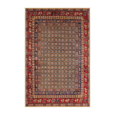 Tapis oriental vert / beige / rouge