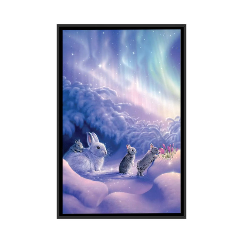 « snuggle bunnies », impression sur toile, H 26 po x l 18 po x P 1,5 po, Toile avec cadre noir, Pas de tapis