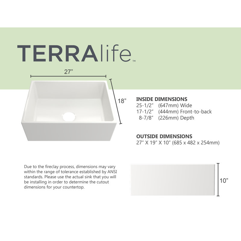 27'' L Single Bowl Fireclay Kitchen Sink