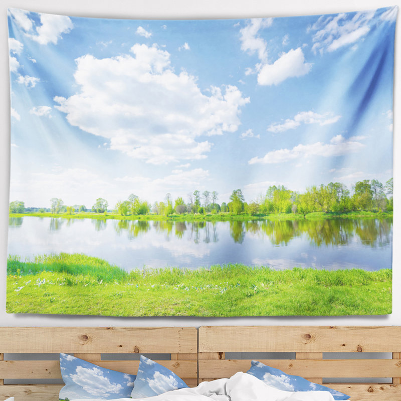 Tapisserie de printemps paysage par narew river, H 32 po x l 39 po