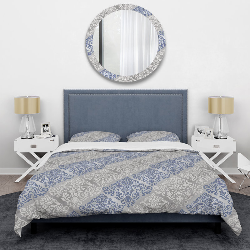 Grey and Blue Damask - Abstract Duvet Cover Set - Microfiber Polyester