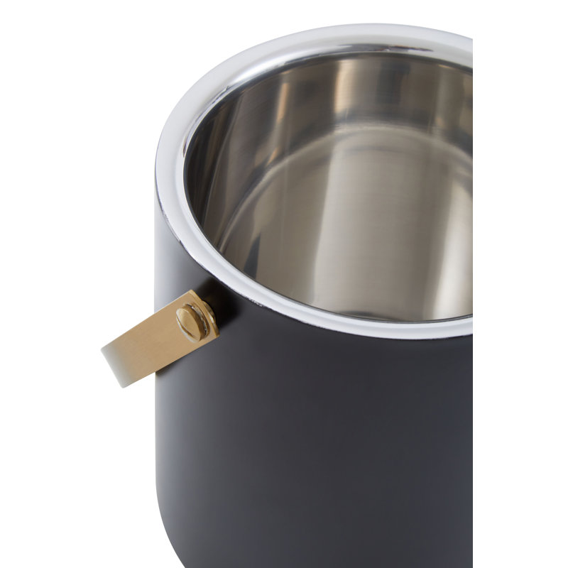 Aldrin Silver Finish Ice Bucket With Tongs, Gold/Black