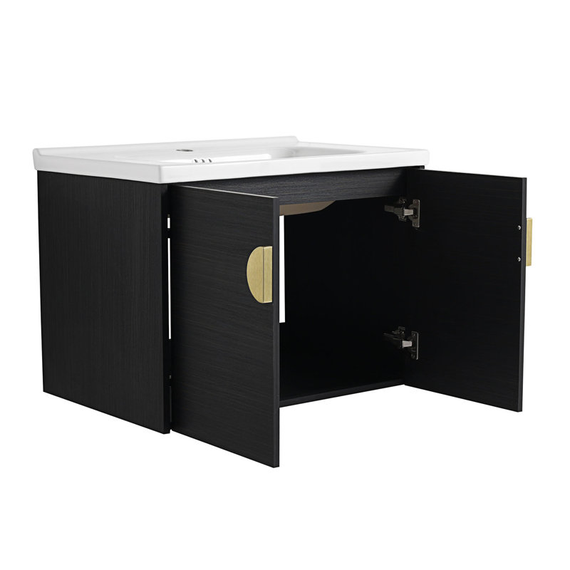Meuble-lavabo à fermeture en douceur avec lavabo et petites tablettes de rangement