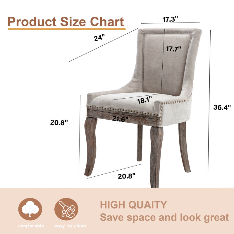 Thickened Fabric Upholstered Wooden Nailhead Dining Chair（Set of 4）, Beige