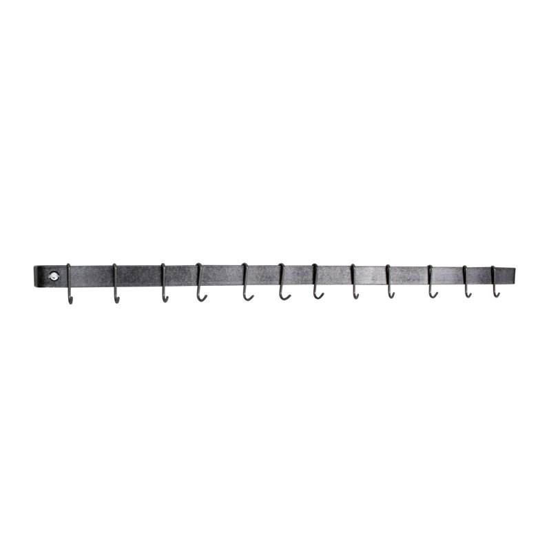 Utensil Bar Handcrafted Wall Mounted Pot Rack, Hammered Steel, 3" H x 48" W x 3" D