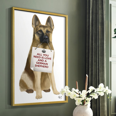 «Love and German Shepherd», reproduction encadrée - bois massif